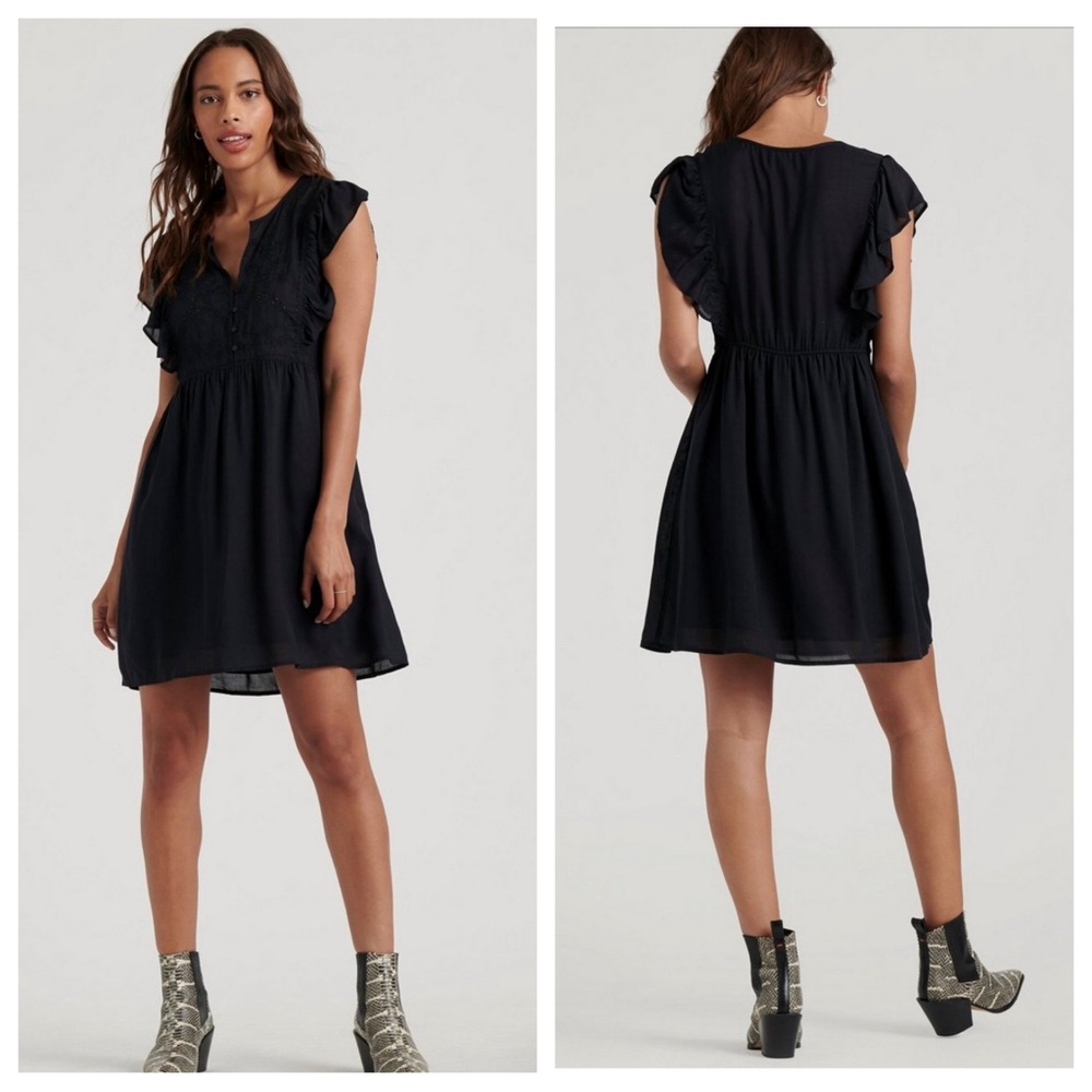 NWT Lucky Brand Isabella Embroidered Mini Black Dress Eyelet Cotton $90